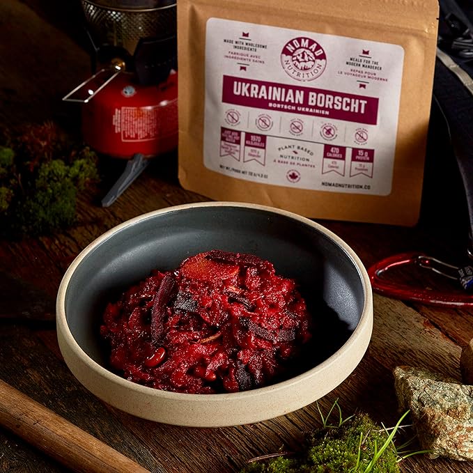 Nomad Nutrition Ukrainian Borscht | Instant Freeze Dried Backpacking & Camping Food | Plant-Based, Non-GMO Hiking Meals with High-Energy, Vegan, Gluten-Free | 112g - 1 Pack