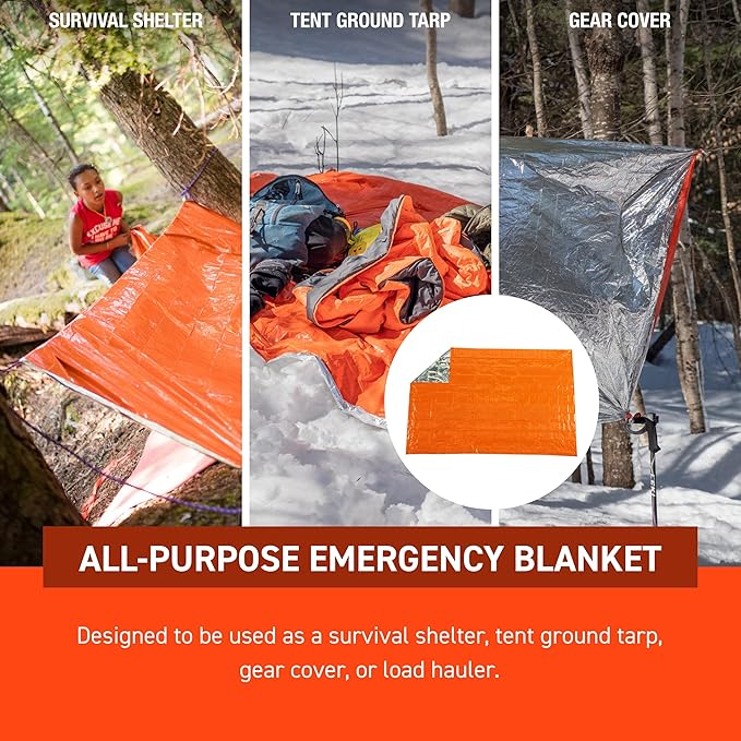 Survive Outdoors Longer 90% Heat Reflective Emergency Blanket - Polyethylene Rescue Blanket - Disaster Preparedness or Outdoor Survival Kit - Waterproof & Windproof - 56" x 84", 5.9 oz, Orange, 4 Pack