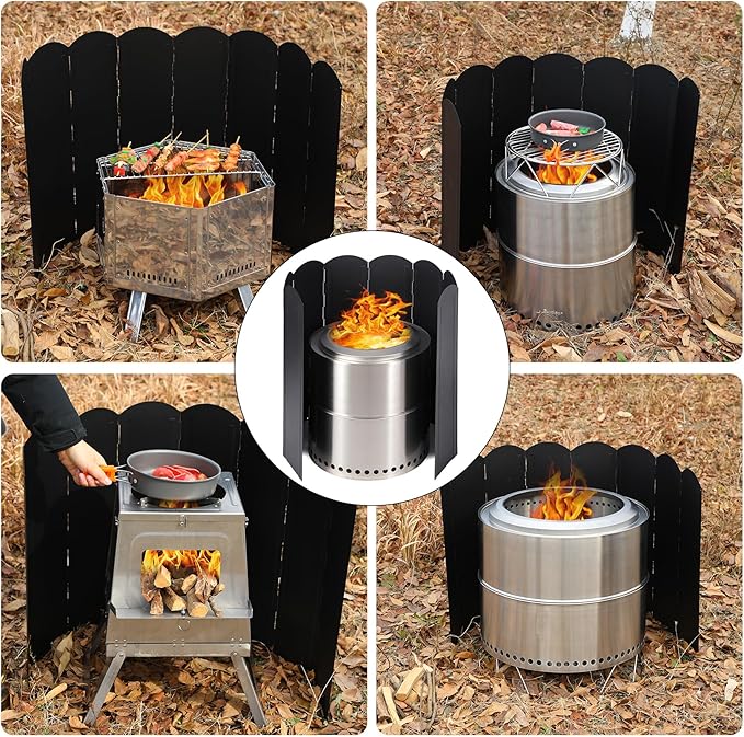 Lineslife 23.6" Extra Tall Camping Stove Windscreen, 8-Panel Lightweight Folding Windshield for Butane/Propane Burners & Grills, Portable with Carry Bag (Camping Hiking)
