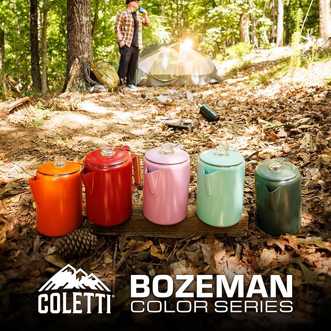 COLETTI Bozeman Camping Coffee Pot — Camping Coffee Makers, Coffee Percolator – America's Sleekest Percolator – NO Aluminum or Plastic (Seafoam)