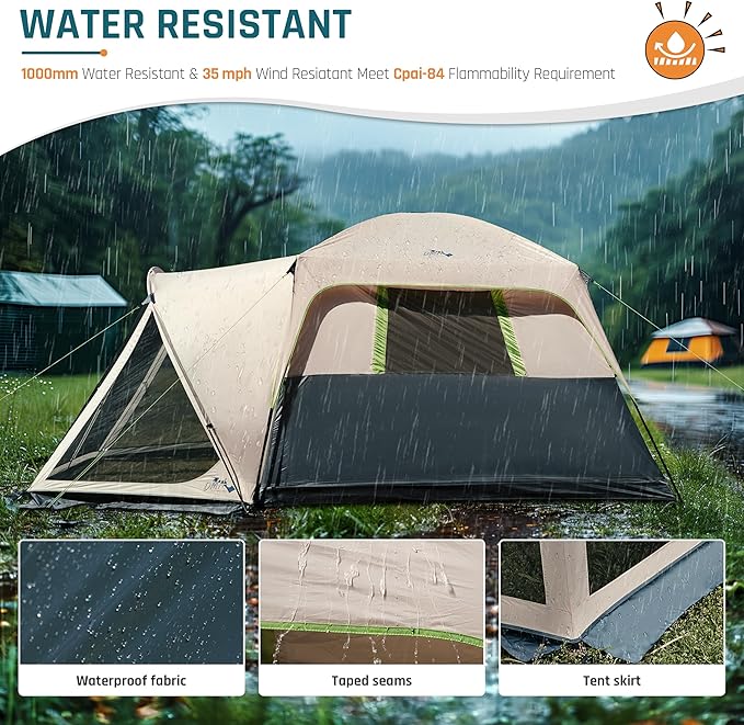 Tents for Camping 6/10 Person Camping Tent with Screen Porch, Weatherproof Large Cabin Tent with Rainfly and Carry Bag, Family Tent for Outdoor Camping and Backyard