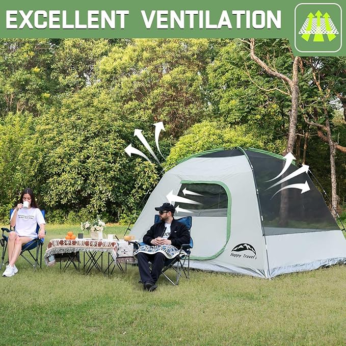 Happy Travel Camping Tent, 6 Person Dome Tents for Camping with Rainfly, Waterproof Clip Easy Setup Portable Family Tent with Mesh Windows, 20% More Headroom Backpacking Tents for Camping & Hiking