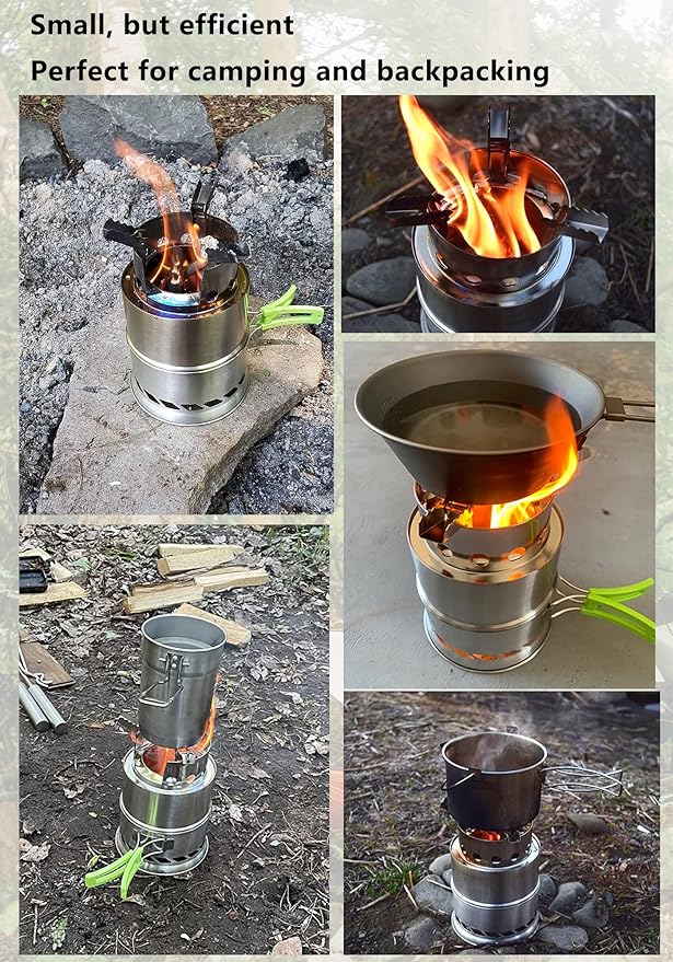 Acelane Camping Wood Stove, Portable Camping Stove - Stainless Steel Survival Stove Backpacking Wood Stove, Folding Small Mini Camp Stove for Hiking Traveling Outdoor