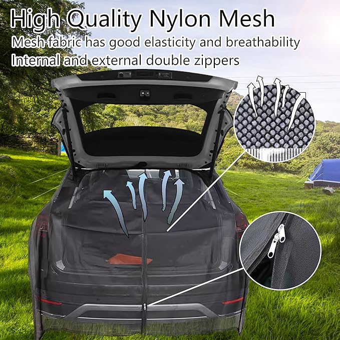 Car Tailgate Mesh Screen for SUV Camping, Bug Screen for Car, Magnetic Mosquito Net, Camping Car Tail Tents(SUV MPV Size: XL)