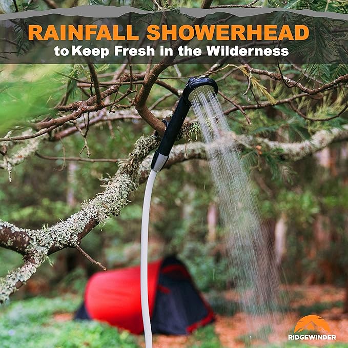 Portable Shower for Camping with Dry Bag - Camp Shower with Rechargeable Battery and Included 10L Dry Bag for Water Storage. Complete Camping Shower in a Bag (+Sprayer Attachment).