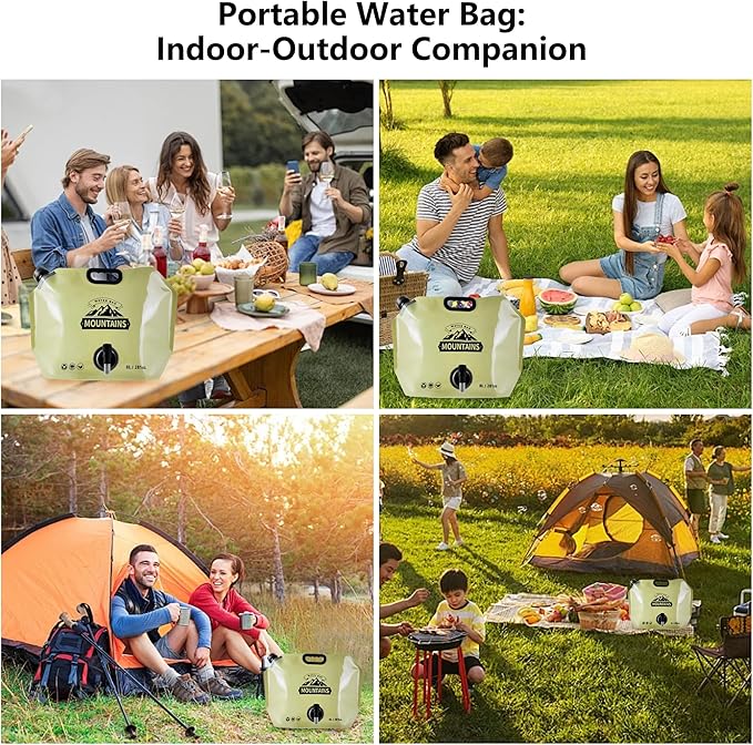 Collapsible 8L Water Storage Bag, BPA-Free Portable Folding Water Jug with Adjustable Faucet, Leakproof Emergency Water Bag for Camping, Hiking, Riding, Outdoor Sport (GREEN, 1)