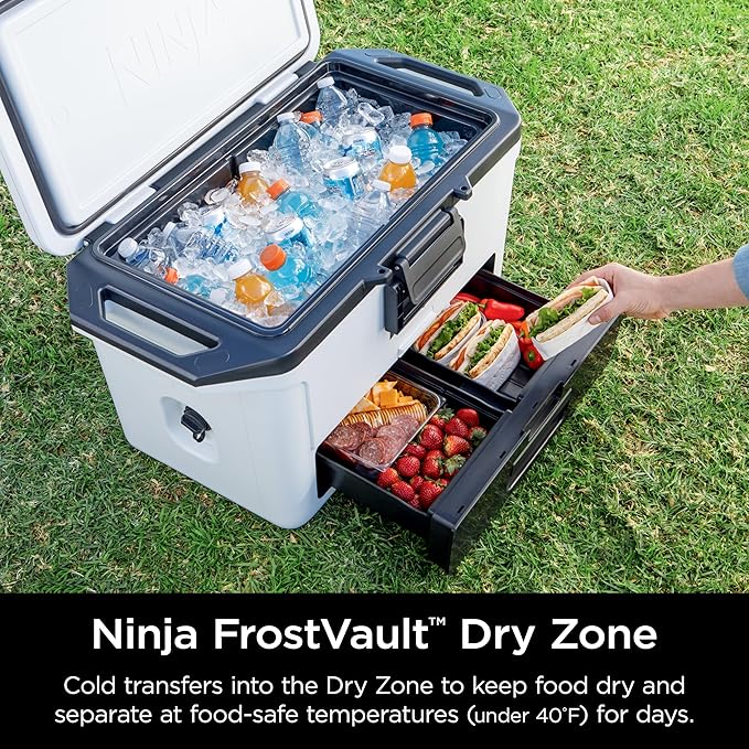 Ninja FB151WH FrostVault 50qt Hard Cooler with Dry Zone, Integrated Fridge-Temp Dry Storage Drawer, Premium Heavy-Duty Insulated Cooler, Keeps Ice for Days, Cloud White