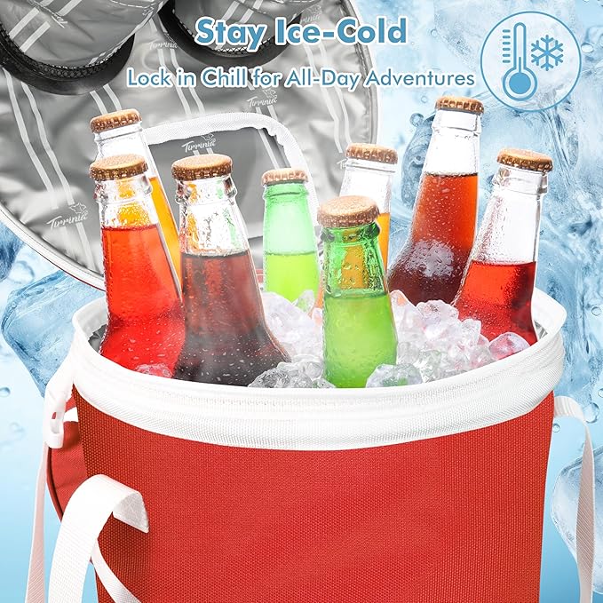 Tirrinia Pop-Up Collapsible Cooler Bag - Insulated, Lightweight with Built-in Cup Holder | Leak-Proof Portable Soft Cooler for Camping, Beach, Picnics, Travel