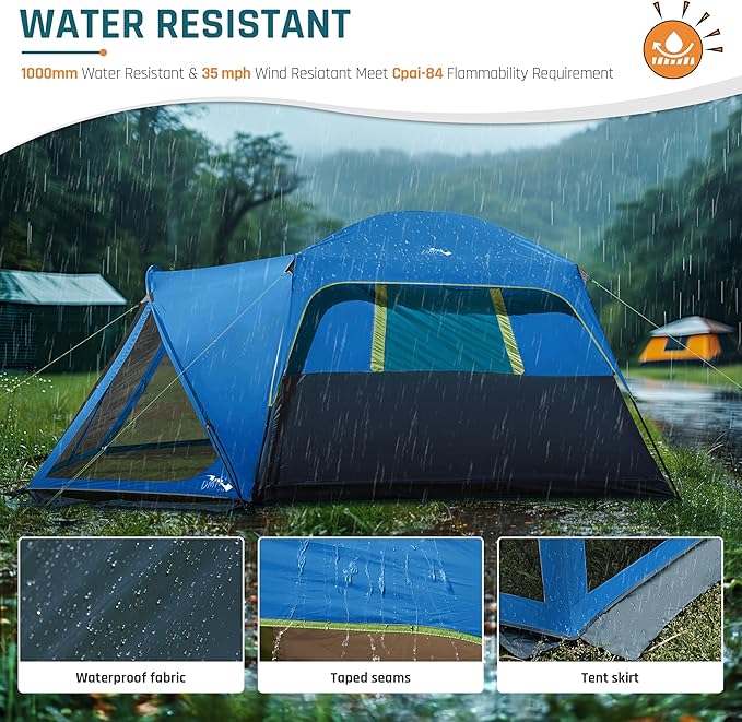 Tents for Camping 6/10 Person Camping Tent with Screen Porch, Weatherproof Large Cabin Tent with Rainfly and Carry Bag, Family Tent for Outdoor Camping and Backyard