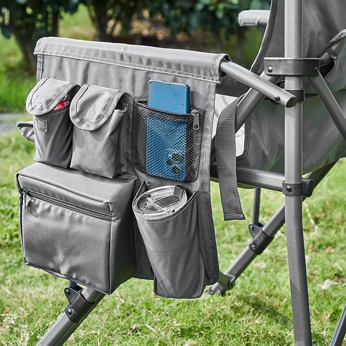 TIMBER RIDGE Oversized Folding Camping Chair with Lumbar Support Adjustable High Back Heavy Duty for Adults Aluminum Support up to 500lbs with Cup Holder, Cooler Bag, Side Pocket