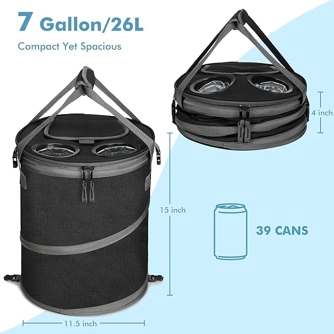 Tirrinia Pop-Up Collapsible Cooler Bag - Insulated, Lightweight with Built-in Cup Holder | Leak-Proof Portable Soft Cooler for Camping, Beach, Picnics, Travel
