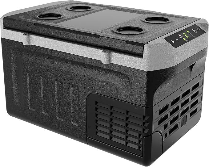 12 Volt Refrigerator, 23QT(21L) Compressor Electric Cooler, 12V fridge -4℉~68℉, Car Refrigerator 12/24V DC & 100-240V AC for Camping, Fishing, Travel, Home