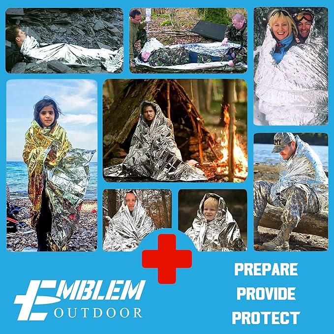 Emergency Thermal Blanket Made of Mylar for Survival, Hiking, Camping, First Aid, and Bug Out Bag - Extra Large (4-Pack)