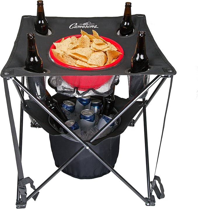 Camerons All-in-One Tailgating Table - Collapsible Folding Camping Table with Insulated Cooler, Mesh Food Basket and Travel Bag for Barbecues, Camping, The Beach, Tailgate Parties - Cookout Essential
