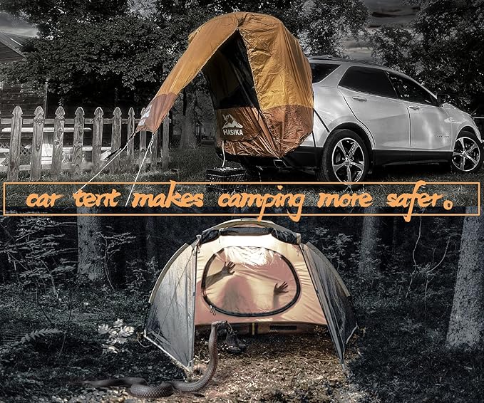 Hasika SUV Camping Tent Car Tailgate Shade Awning with Screen Net Waterproof 3000MM UPF 50+ Black (Small)