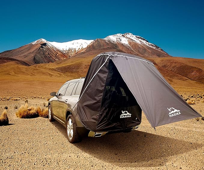 Hasika SUV Camping Tent Car Tailgate Shade Awning with Screen Net Waterproof 3000MM UPF 50+ Black (Large)