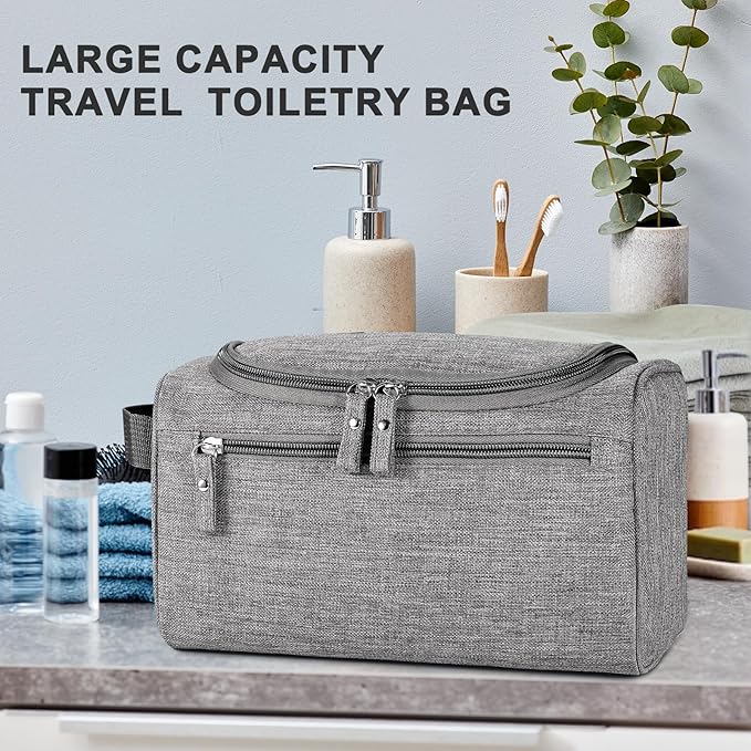 Hanging Toiletry Bag for Women and Men Traveling Makeup Large Capacity Cosmetics Portable Dopp Kit Storage Organizer Bag with Hanging Hook for Toiletries Brushes Shaving Tools (Gray)