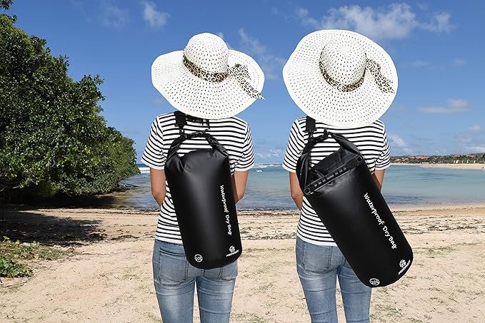 Waterproof Dry Bags Set Of 3 Dry Bag With 2 Zip Lock Seals & Detachable Shoulder Strap, Waist Pouch & Phone Case - Can Be Submerged Into Water - For Swimming (Black, 5L)