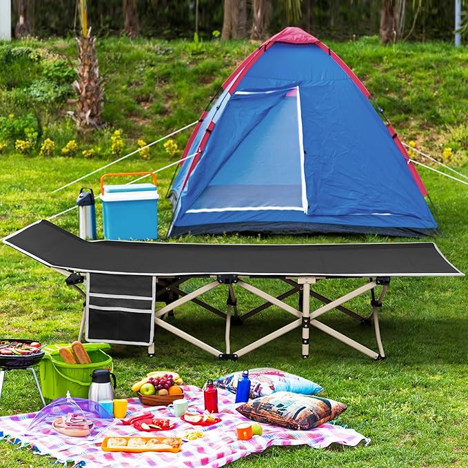 Yaheetech Folding Camping Cot, Portable Military Canvas Sleeping Bed, Outdoor Comfortable Lightweight Bed with Carry Bag for Hiking, Backpack Travel, Home & Office