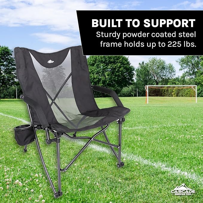 Cascade Mountain Tech Folding Camp Chair for Camping, Beach, Picnic, Barbqeues, Sporting Events with Carry Bag