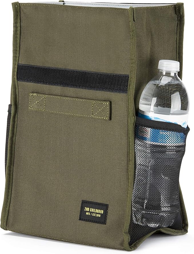 Insulated Lunch Bag for Men and Women; Rolltop Lunch Box with 2 Side Mesh Pockets and 1 Exteral Slip Pocket (Olive)