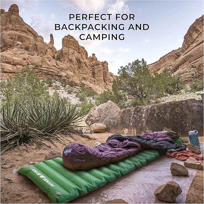 Hyke & Byke Appalachian Inflatable Sleeping Pad for Camping and Backpacking - WR 70 D Ripstop Nylon Fabric - 76 x 24 in - Long - Gray Green