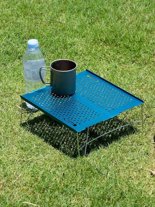 iClimb Mini Solo Folding Table Ultralight Compact for Backpacking Camping Hiking Beach Picnic (Blue - Mini)