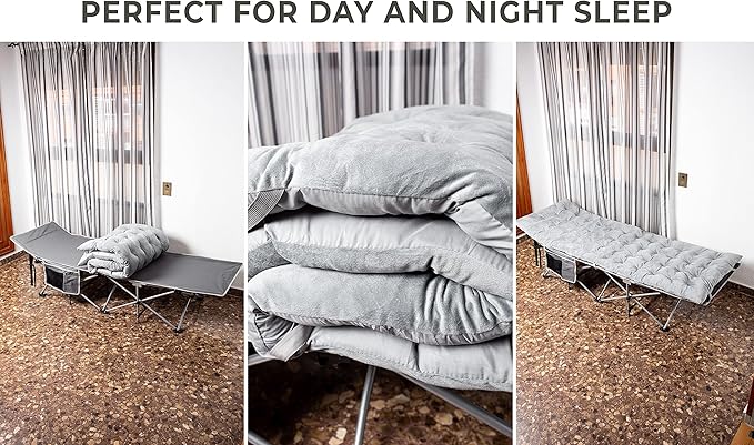 Zento Camping Cot and Mattress Folding Outdoor Travel Bed 2 Pack - Heavy Duty Max Load 450 LBS Premium Quality Cot Bed with Pad for Comfort Sleeping for Travel Home and Anytime Use
