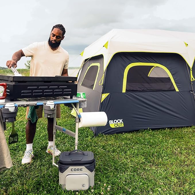 CORE Outdoor Cook Table | 4 Foot Table with Adjustable Height and Storage for Cooking Accessories | Foldable & Portable for Beach, Picnic, Backyards, BBQ, Tailgate, Patio and Party