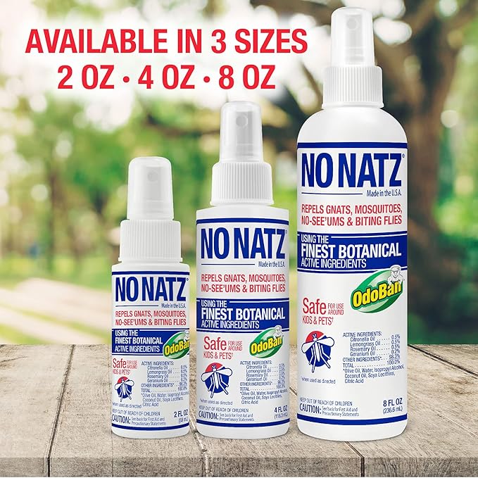 No Natz Botanical Bug Repellant, Effective for Gnat, Mosquito, and Biting Flies, Hand-Crafted and DEET-Free, Non-Greasy Formula, Made in The USA, 4 Ounce Spray Bottle
