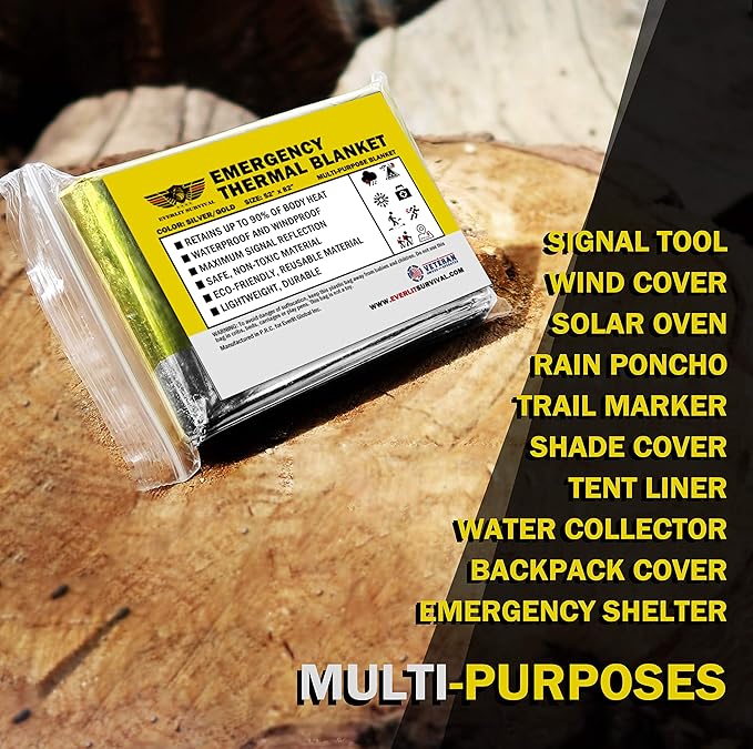 EVERLIT Emergency Mylar Thermal Blankets -Space Blanket Survival kit Camping Blanket Perfect for Outdoors, Hiking, Survival, Bug Out Bag ,Marathons or First Aid 1(Gold & Silver, 4 Pack)
