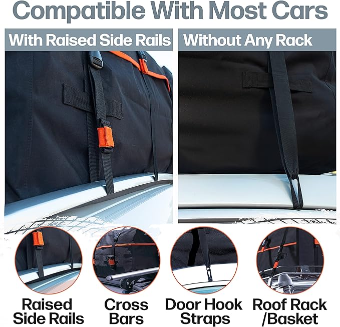 RoofPax Expandable 15/19 cft. Car Rooftop Cargo Carrier Bag Waterproof Storage Including Double Zippers, Heavy-Duty Tie-Down Straps fit Cars with/Without Roof Top Rack or Side Rails