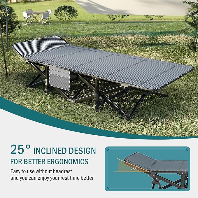 Camping Cot for Adults, Folding Bed with Comfortable Cushion, Tent Portable Sleeping Bed with Carry Bag for Camp Office Use Outdoor Cot Bed for Traveling Supports 450 lbs