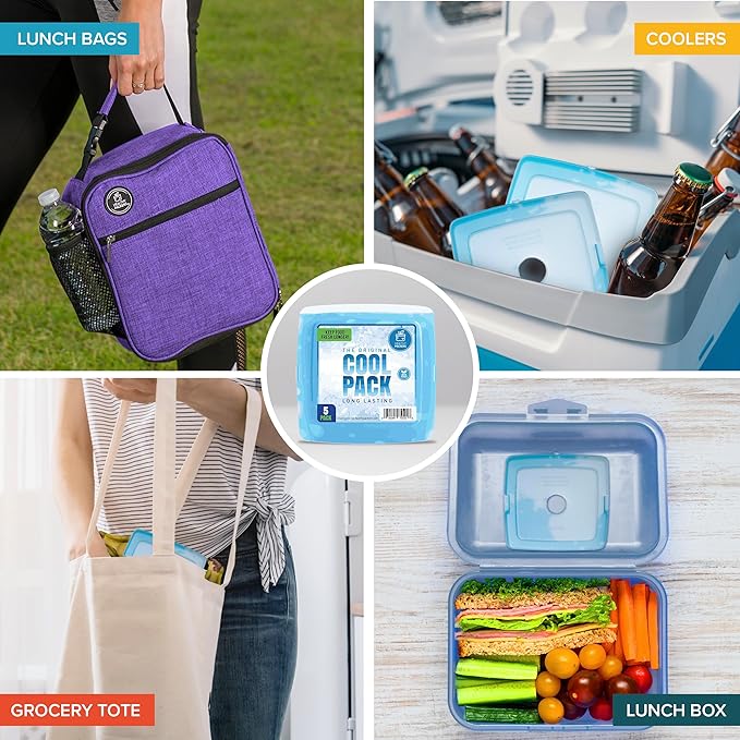 Healthy Packers Ice Pack for Lunch Box - 5 Ice Packs - Original Slim & Long-Lasting Freezer Packs for your Lunch or Cooler Bag