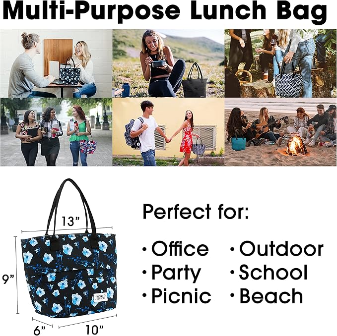 J World Lola Lunch Tote Bag Insulated Lunch-Box for Women & Teen Girls, Night Bloom