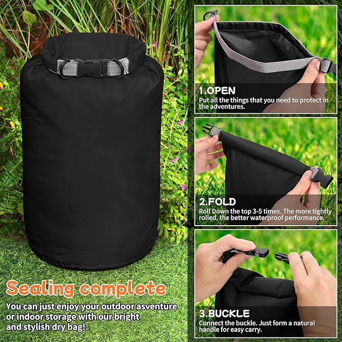 Desoto Waterproof Dry Bag 2 packs, 2L/5L/10L/20L/40L/70L Dry Sack Lightweight Portable, Dry Storage Bag to Keep Gear Dry Clean for Kayaking, Gym, Hiking, Swimming, Camping (Black, 10L)