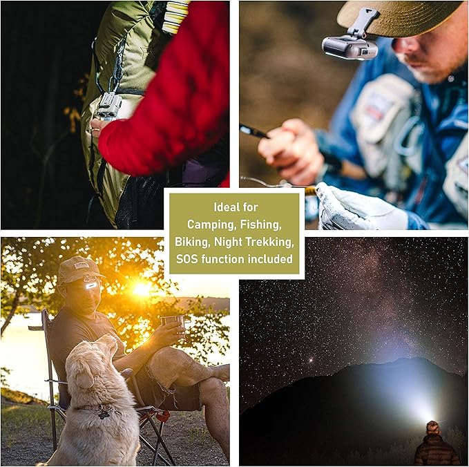 Claymore Capon 120H (Black) - LED Rechargeable Clip-On Cap Headlamp, Lightweight Hat Light for Camping, Running, Hiking, Emergency & Industrial Use, Waterproof, USB-C, Up to 45 Hours of Battery Life.
