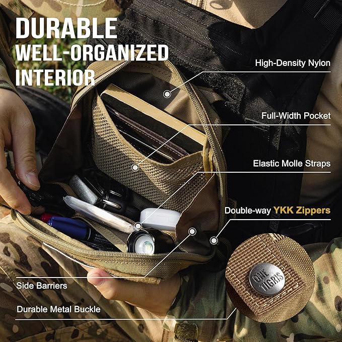 OneTigris MOLLE Pouch, Tactical Admin Pouch Belt EDC Tool Organizer Zippered Utility Waist Pack 7.5"x5"x2"