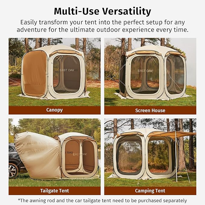 East Oak 12ร12 FT Pop Up Canopy Tent with Mesh | Outdoor Screen House with 4 Sunshades | Instant Canopy with Portable Carry Bag | Gazebo Tent for Camping, Patio, and Beach | Beige