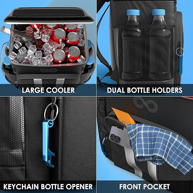 Everlasting Comfort Insulated Cooler Backpack - 54 Can, Leakproof Liner, Waterproof Zipper, Soft Backpack Cooler Bag for Men and Women - Beach, Picnic, Camping, Lunch