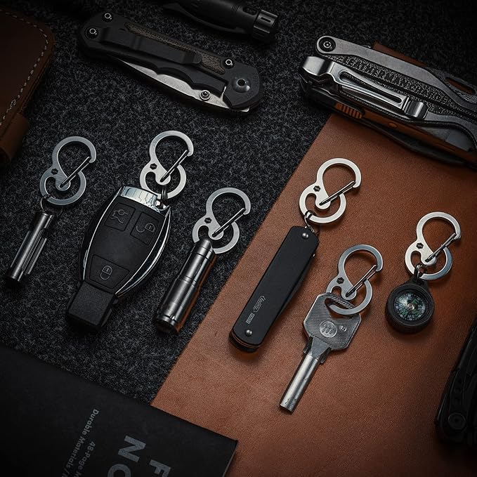 KeyUnity Stainless Steel Carabiner Mini Clips, Key Holder Organizer Keychain for Keys, Flashlight, Folding Knife & Whistles