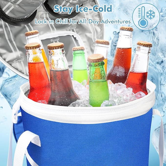 Tirrinia Pop-Up Collapsible Cooler Bag - Insulated, Lightweight with Built-in Cup Holder | Leak-Proof Portable Soft Cooler for Camping, Beach, Picnics, Travel