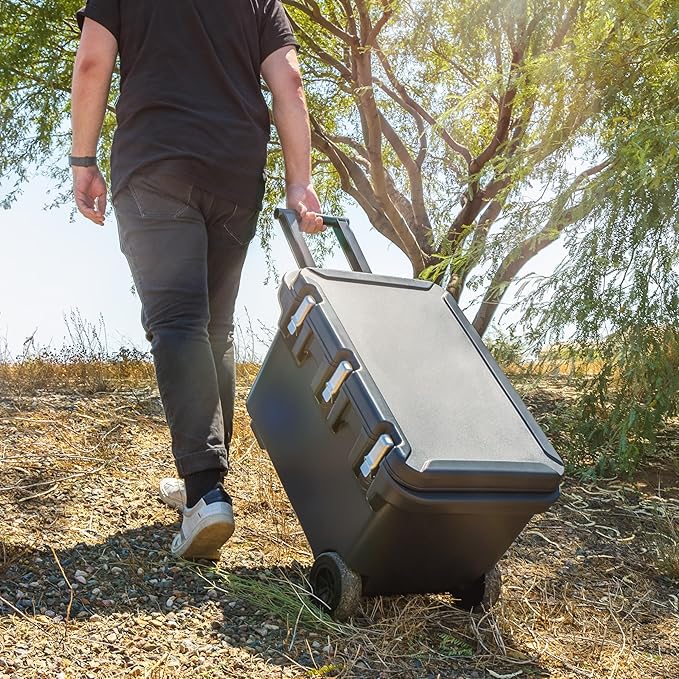 IRIS USA Hugel 64 QT Wheeled Cooler, Heavy-Duty Ice Chest with Metal Buckles, Leak-Resistant, Durable Hard Cooler for Camping, Fishing, Beach, Road Trips, Gray