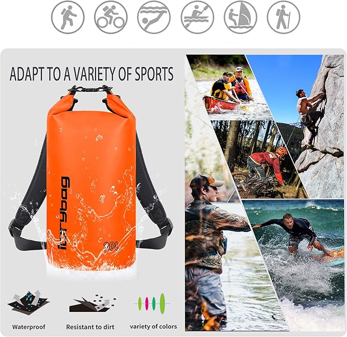 IDRYBAG Dry Bags for Kayaking Waterproof 2L/5L/10L/15L/20L, Small Dry Bag Waterproof Floating, Dry Sack Waterproof Bag for Paddleboarding Travel