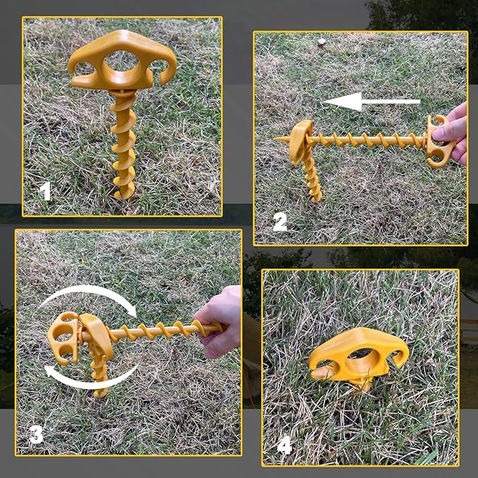 Tent Stakes Sand Stakes for Beach Tent 10 Pack Spiral Anchor Stakes 9.4 Inch Heavy Duty Screw Canopy Stakes for Camping, Hiking and More (10, Yellow)