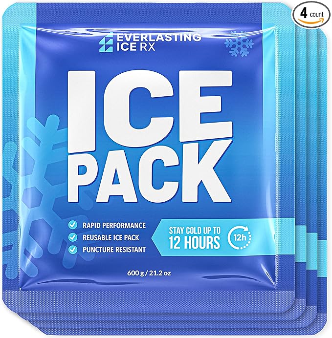 Rapid Performance Reusable Ice Packs for Coolers or Lunch Box | 4 Pack | Cold for Up to 12 Hours | Ice Packs for Cooler, Long Lasting for Camping, Beach