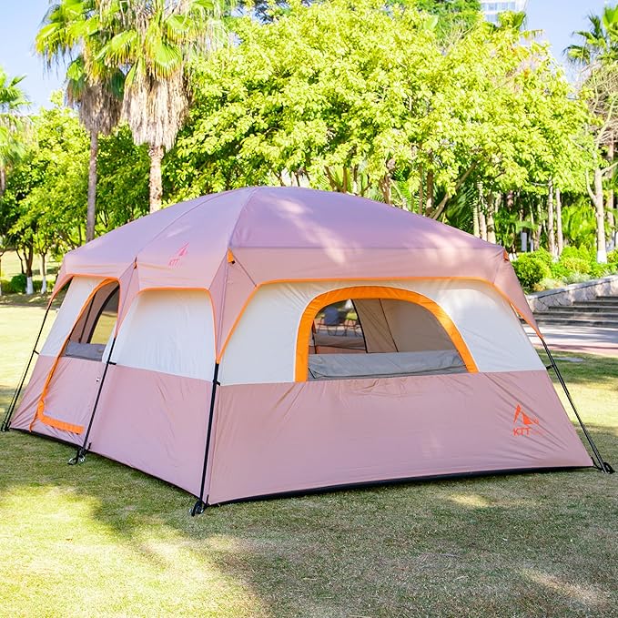 KTT Extra Large Tent 10-12-14 Person(Style-B),Family Cabin Tents,2 Rooms,3 Doors and 3 Windows with Mesh,Straight Wall,Waterproof,Double Layer,Big Tent for Outdoor,Picnic,Camping,Family Gathering