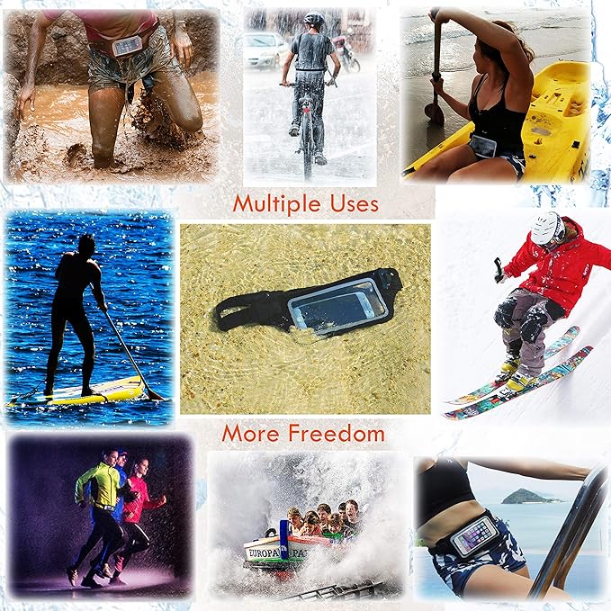 Ultimate Black Waterproof Running & Swimming Belt - Essentials Holder for Gym, Beach, Kayaking, Ski - Fits iPhone, Samsung - Touchscreen IPX8 Dry Waist Bag Pouch - Adventure-Ready Performance