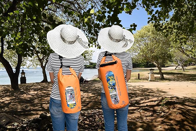Waterproof Dry Bags Set of 3 Dry Bag with 2 Zip Lock Seals & Detachable Shoulder Strap, Waist Pouch & Phone Case - Can Be Submerged Into Water - for Swimming (Orange(Window), 5L)