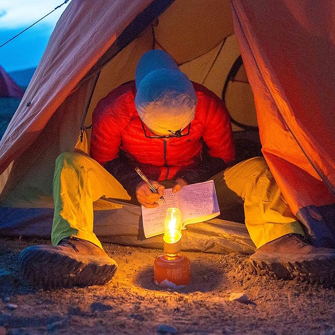 Fire Maple Orange Camping Light, Propane Lamp,Gas Lantern, Glass Lampshade & Windproof, NO Mantles Needed, Brightness Adjustable, Heating, Camping Atmosphere &Bright Flames